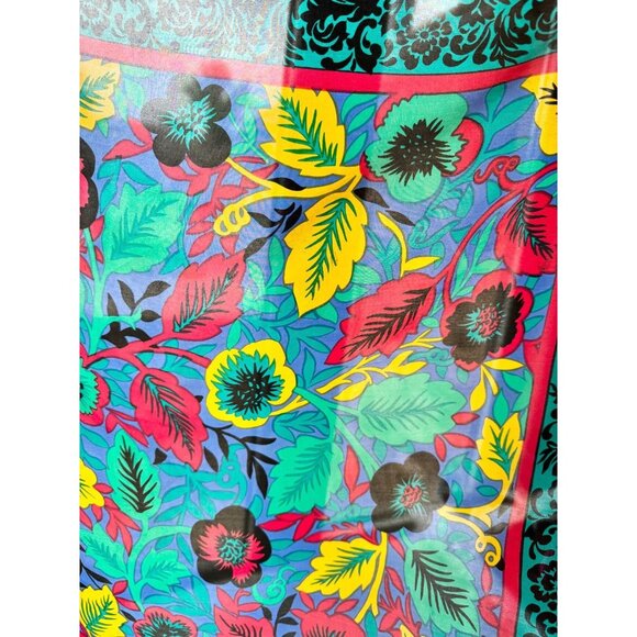 Vintage Unbranded Blue Green Tropical Floral Silk Habotai 31" x 31" Square Scarf - Picture 12 of 14